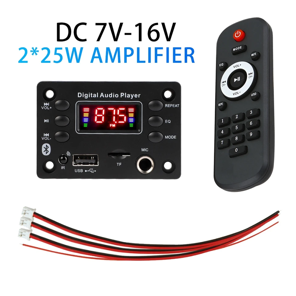 Bluetooth 5.0 mp3 Decoder Board 2*25W 50W Zosilňovač Audio prehrávač 12V DIY MP3 Player CAR FM Radio Modul TF USB MIC ROKLOW Call