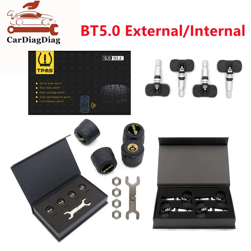 Bluetooth 5.0 TPMS V4.0 Systém tlaku v pneumatikách automobilov so 4 senzormi pre iOS Android Mobile Phone Monitoring Alarm Alarm