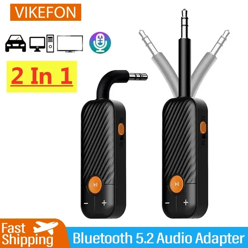 Bluetooth 5.2 Audio Perieter prijímača 3,5 mm 3.5 AUX s mikrofónnou hudbou bezdrôtový adaptér pre slúchadlá