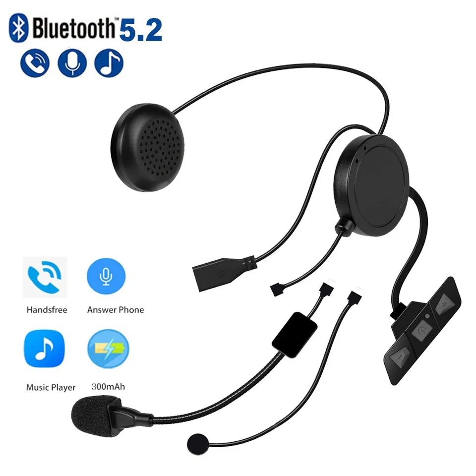 Bluetooth 5.2 Motocykel Helma Headset Headset Wireless Handsfree Stereo Music Player s slúchadlami Mic Moto pre slúchadlá jazdcov