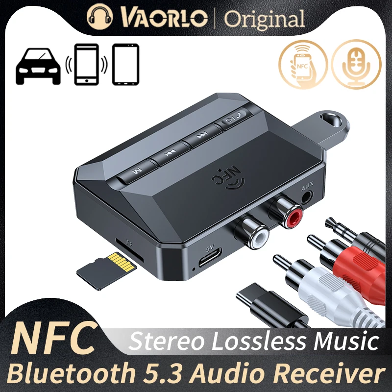 Bluetooth 5.3 Audio prijímač NFC HIFI Stereo Lossless Music Wireless Adapter 3,5 mm AUX RCA R/L USB U-DISK/TF Play s MIC