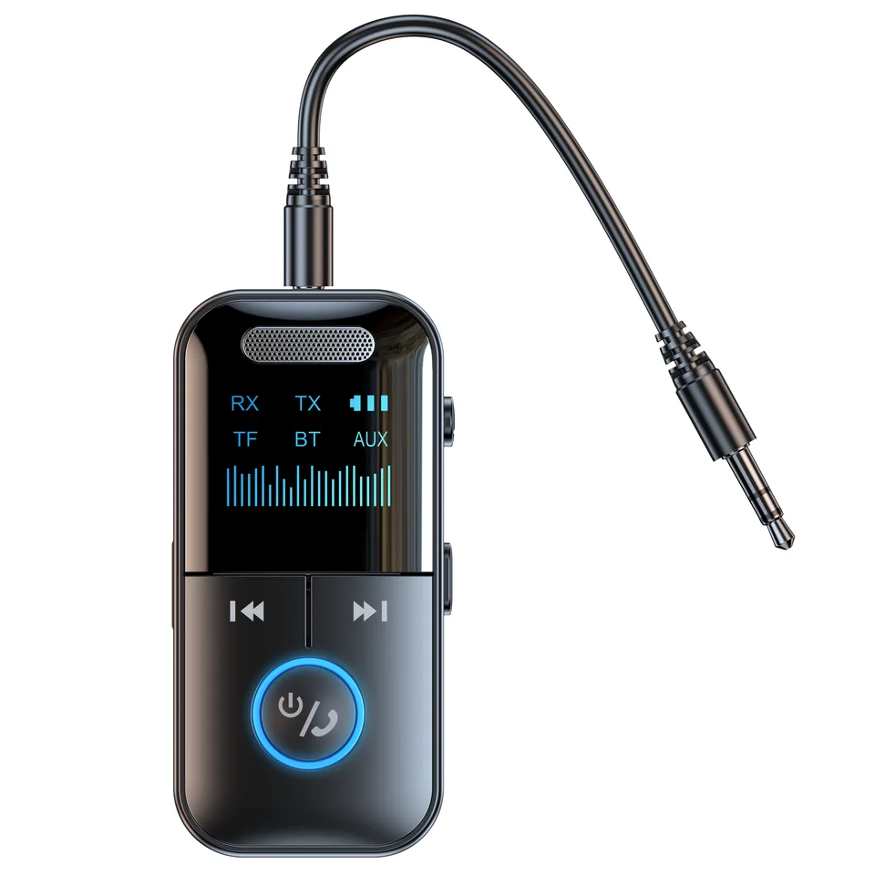 Bluetooth 5.4 Aux Adapter Audio Perieter Persitter 3,5 mm LED displej pre auto/domáce stereo/káblové slúchadlá/reproduktor/televízor