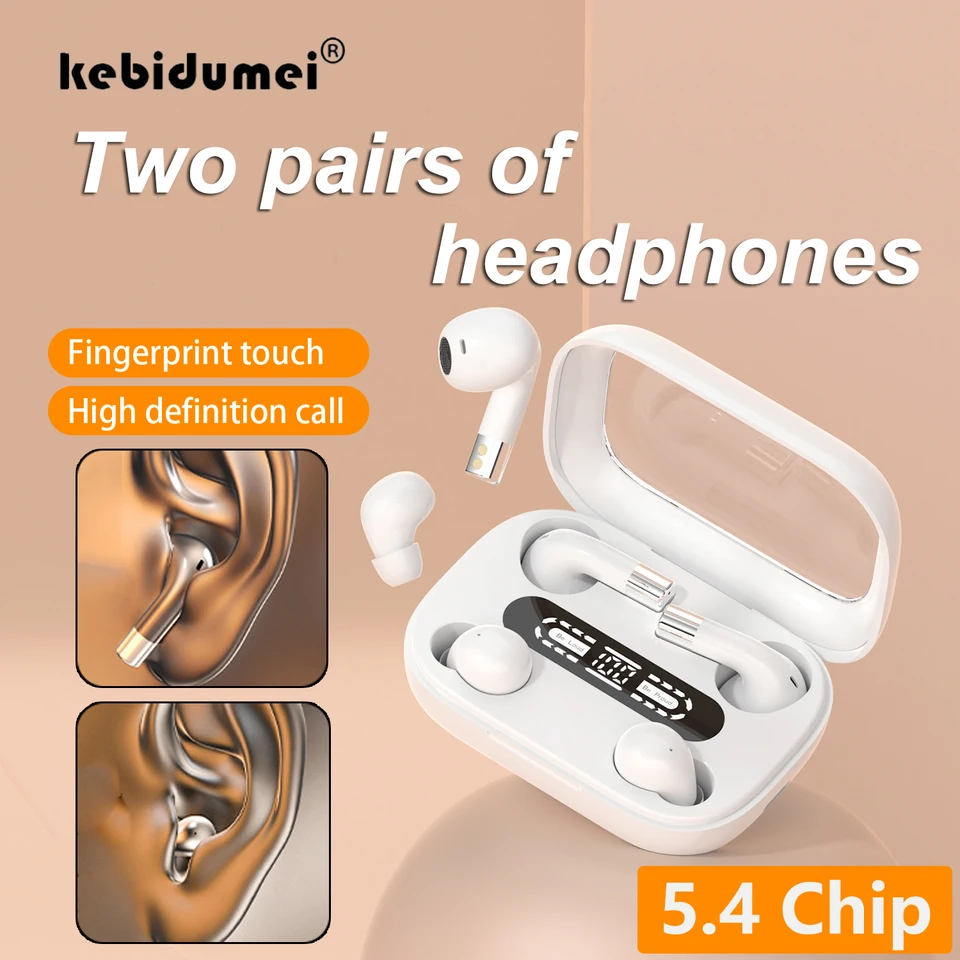 Bluetooth 5.4 Dva páry bezdrôtových slúchadiel herného spánku 2-v-1 v ušiach uší Mini ultra malý hluk na uši