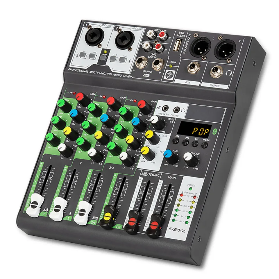Bluetooth Audio prijímač miešací konzola Karaoke Mixer DJ Zariadenie Card Card Mixing Console NS-6BT Audio Mixer 4 Channel USB
