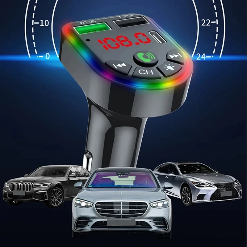 Bluetooth CAR MP3 prehrávač Okolo Light Duálne rozhranie USB Rýchle nabíjanie bezdrôtového zvukového prijímača FM vysielač pre 24 V vozidlo