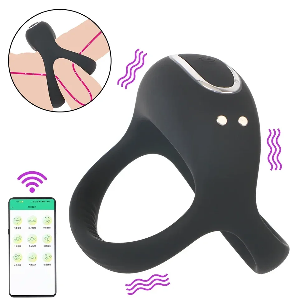 Bluetooth Cockring Vibrátory pre mužov Penis Ring Ring Cock Splapon Lock Lekárske oneskorenie Cvičenie Ženy Clitor Anal Stimulator Sex Hračky 18