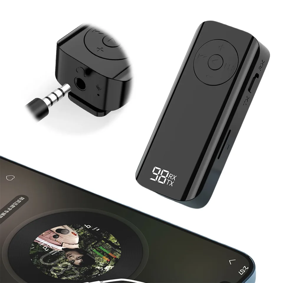 Bluetooth kompatibilný 5,3 prijímača 3,5 mm bezdrôtový zvukový prijímač s displejom LED batérie pre slúchadlá/laptop/rádio/reproduktory