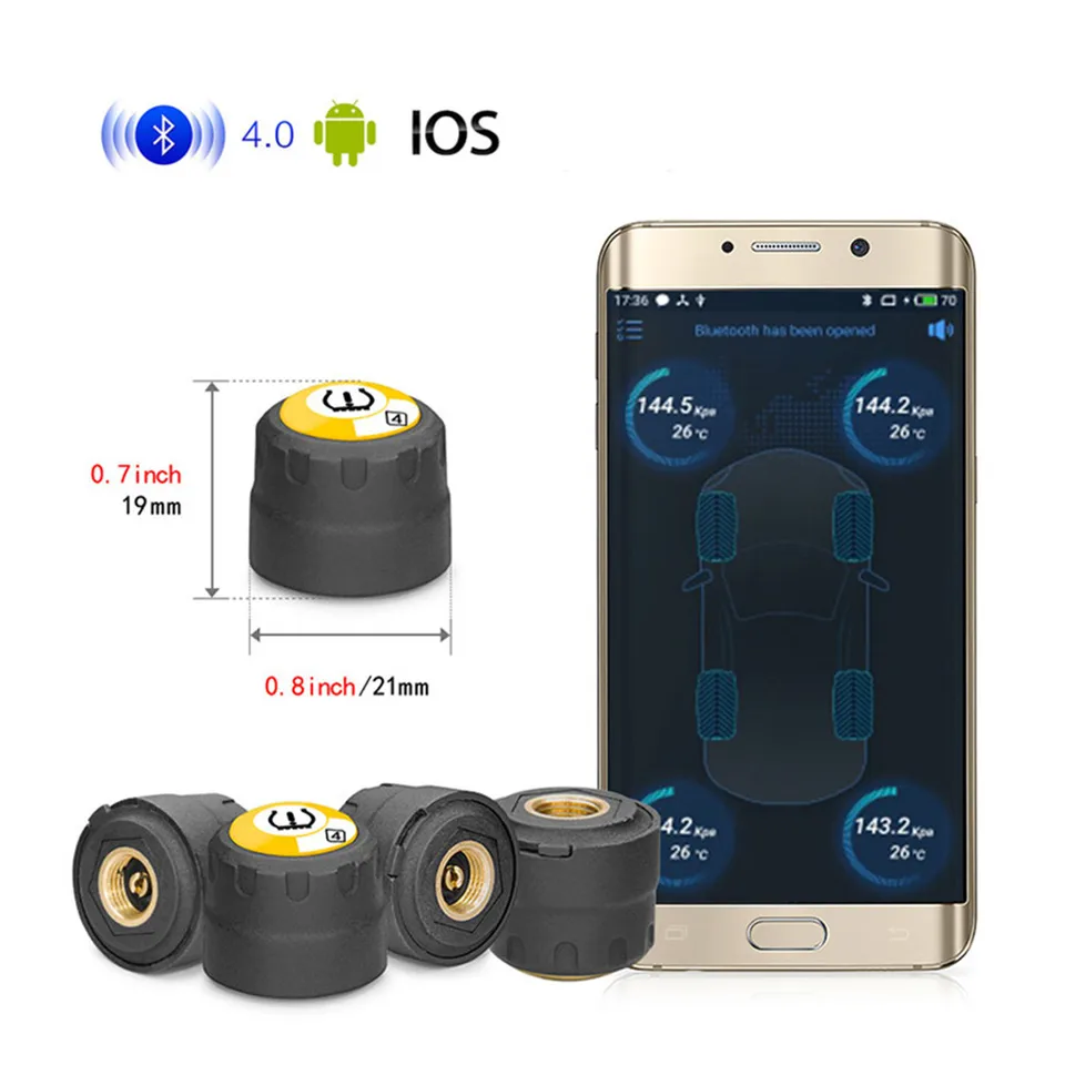 Bluetooth kompatibilný senzor tlaku v pneumatikách Univerzálny Android iOS BLE TPMS Vonkajšie senzory tlaku v pneumatikách