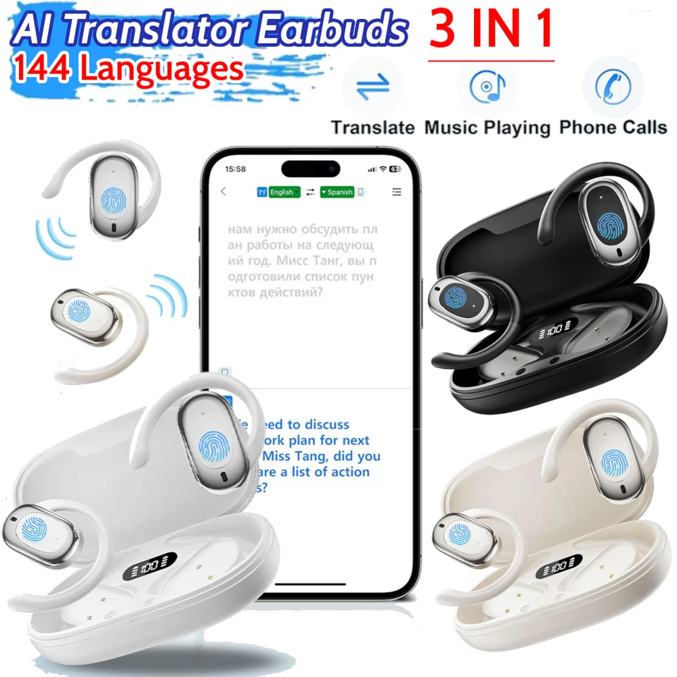 Bluetooth kompatibilný TWS AI prekladateľ prekladací slúchadlá na rušenie šumu nastaviteľné slúchadlá prekladateľa jazyka pre profesionálov