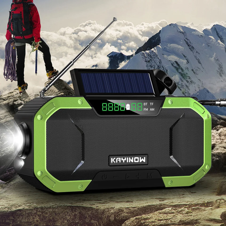 Bluetooth ručné kľukové solárne napájanie núdzové dynamo rádio compass baterka 5000 mAh nabíjačka na nabíjačku typu C Prenosné rádio