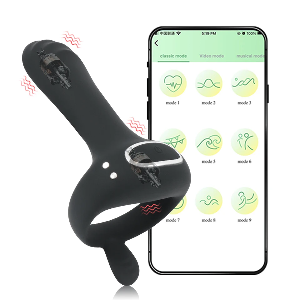 Bluetooth vibrátor inteligentný penis prsteň pre mužov 18 kohút zväčšenie predlžovacieho oneskorenia Cvičenie Ženy vaginálne análne plug sex hračky pár