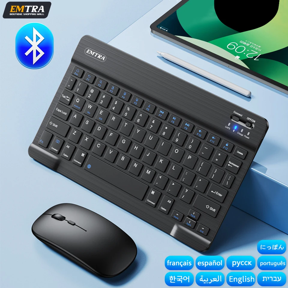 Bluetooth Wireless Keyboard Myš pre iOS Android Windows Tablet pre iPad Air Mini Pro Španielska Kórejská portugalská ruská klávesnica