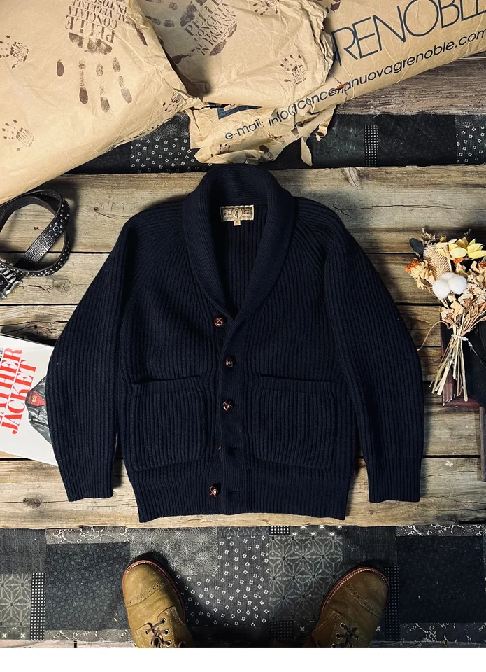 Blunt Razor 80% Rough Shearling 760G Highland Barley Collar Classic Shawl Collar Cardigan Sweater @ 3 Colors Dostupné