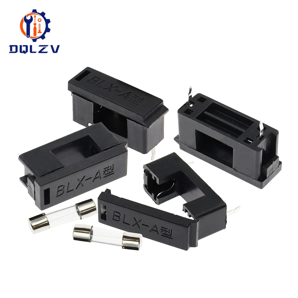 BLX-A Typ 5*20 mm poistkový držiak 6A250V Čierny držiak s čiernym krytom poistky Bloky PCB Montážny poistkový poistkový skrinky