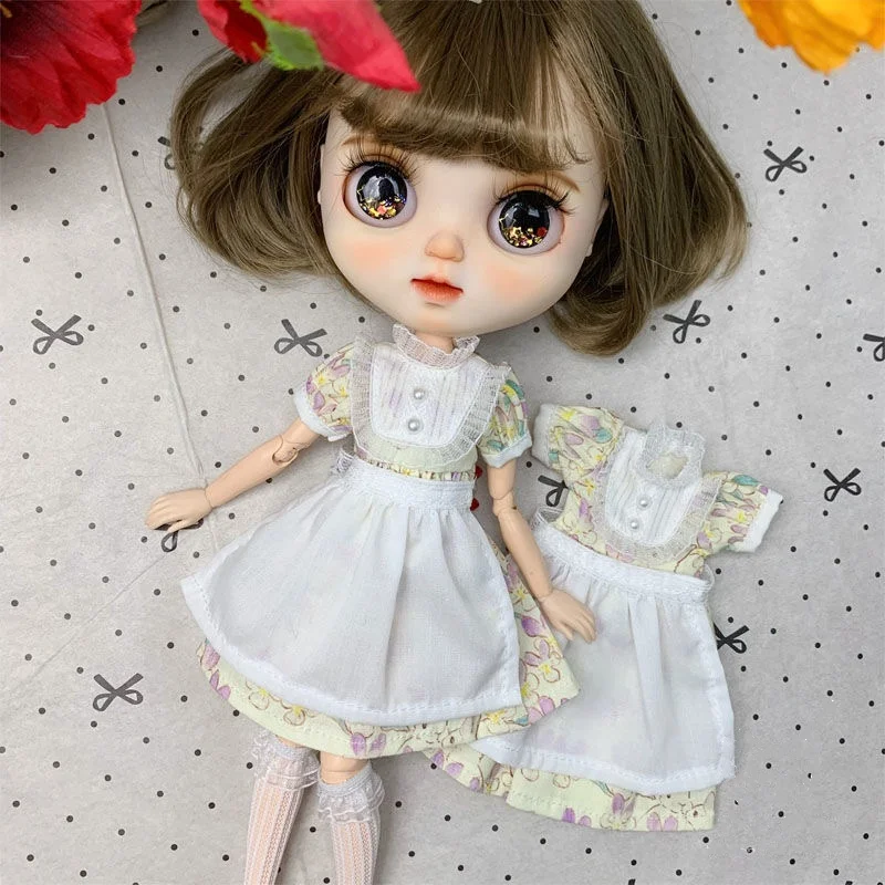 Blyth Clothes OB24 Kvetinové šaty Azone Collar Sukňa 1/6Doll outfit (Fit OB22, Licca, Pullip, Lati, Icy, Jerryb)