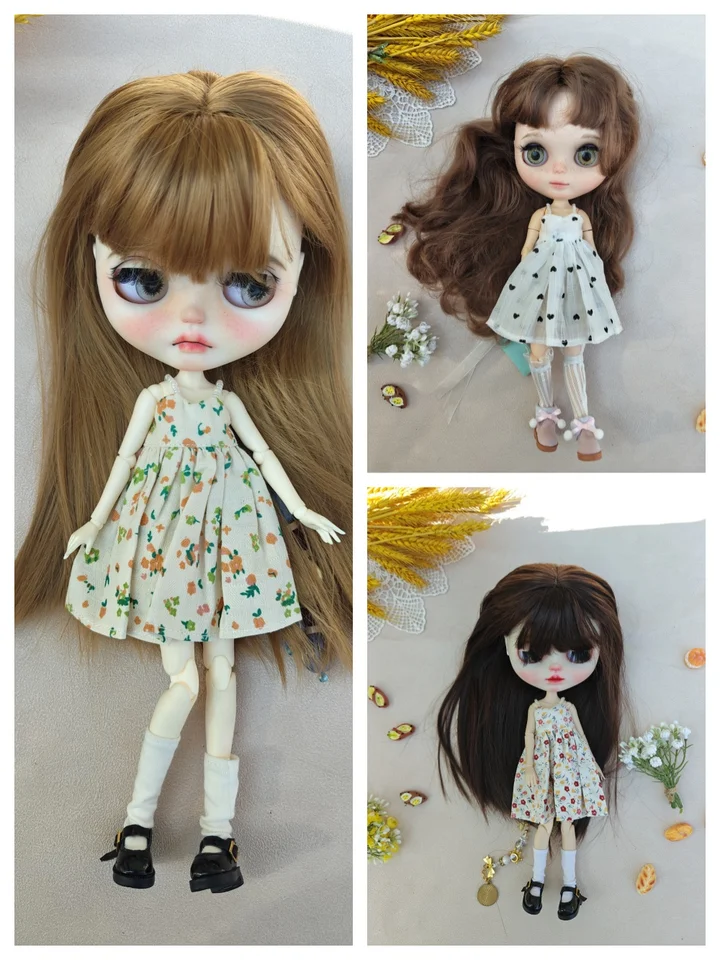 Blythe Doll Clother Blythe oblečenie ručne vyrábané viacfarebné kvetinové šaty podväzky OB22 OB24 Azone Doll Clothes Adsessory