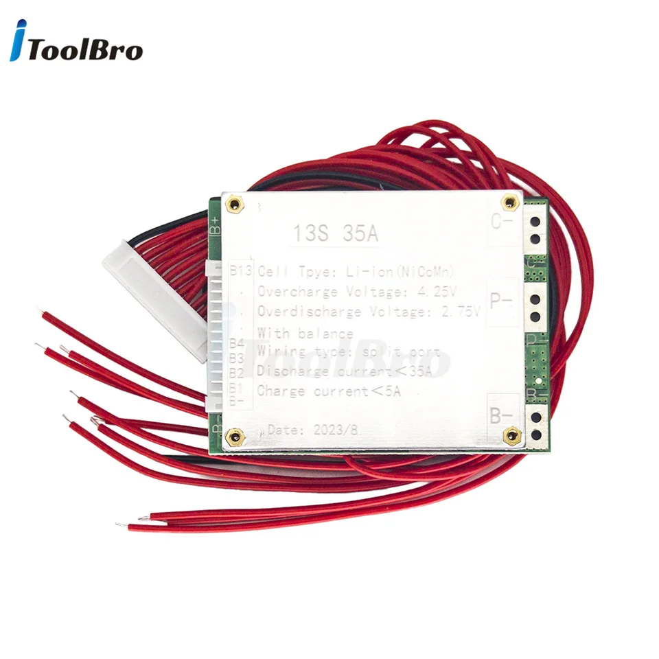 BMS 13S 35A 48V LI-ION LITHIUM 18650 BATÁLNA BALICKÁ DOPADLA Split Port BALANCER PCB Ochrana skratového obvodu