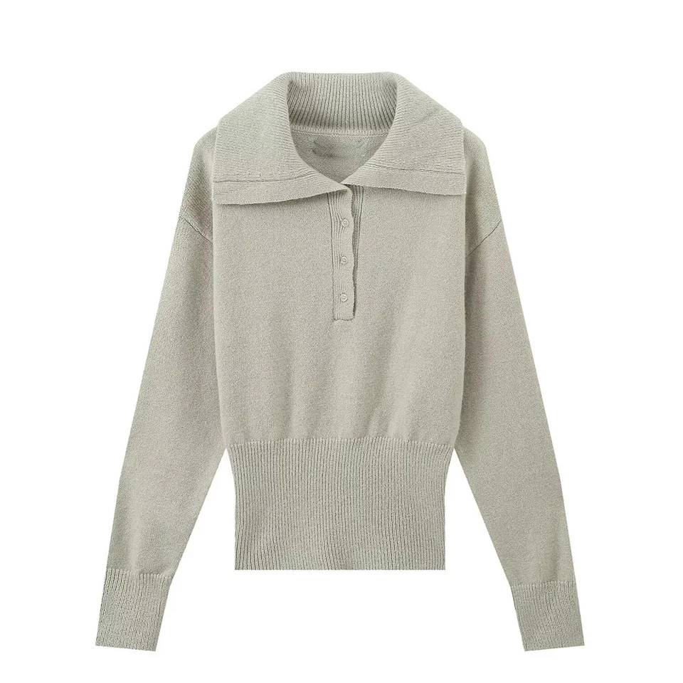 Bmurhmza Jeseň Nové dámske oblečenie Jednoduché a všestranný obojok na pólové košeľa s dlhým rukávom, neformálny Sweater Pletený sveter