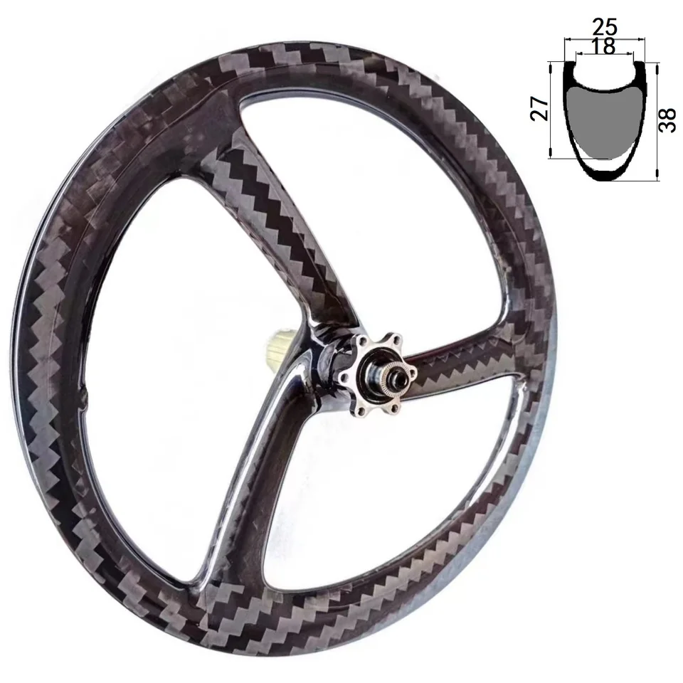 BMX skladací bicykel uhlíkový kolesový súpet keramického peilínu Clincher Clincher RIM Disk Brzdenie 25 mm široký 38 mm hlboký 135 mm 20 palcov 451 3 lúče kolesa