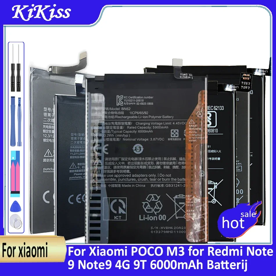 BN62 Výmena batérie pre Xiaomi POCO M3 pre Redmi Note 9 Poznámka9 4G 9T 6000MAH BATTERIJ + Track Chod