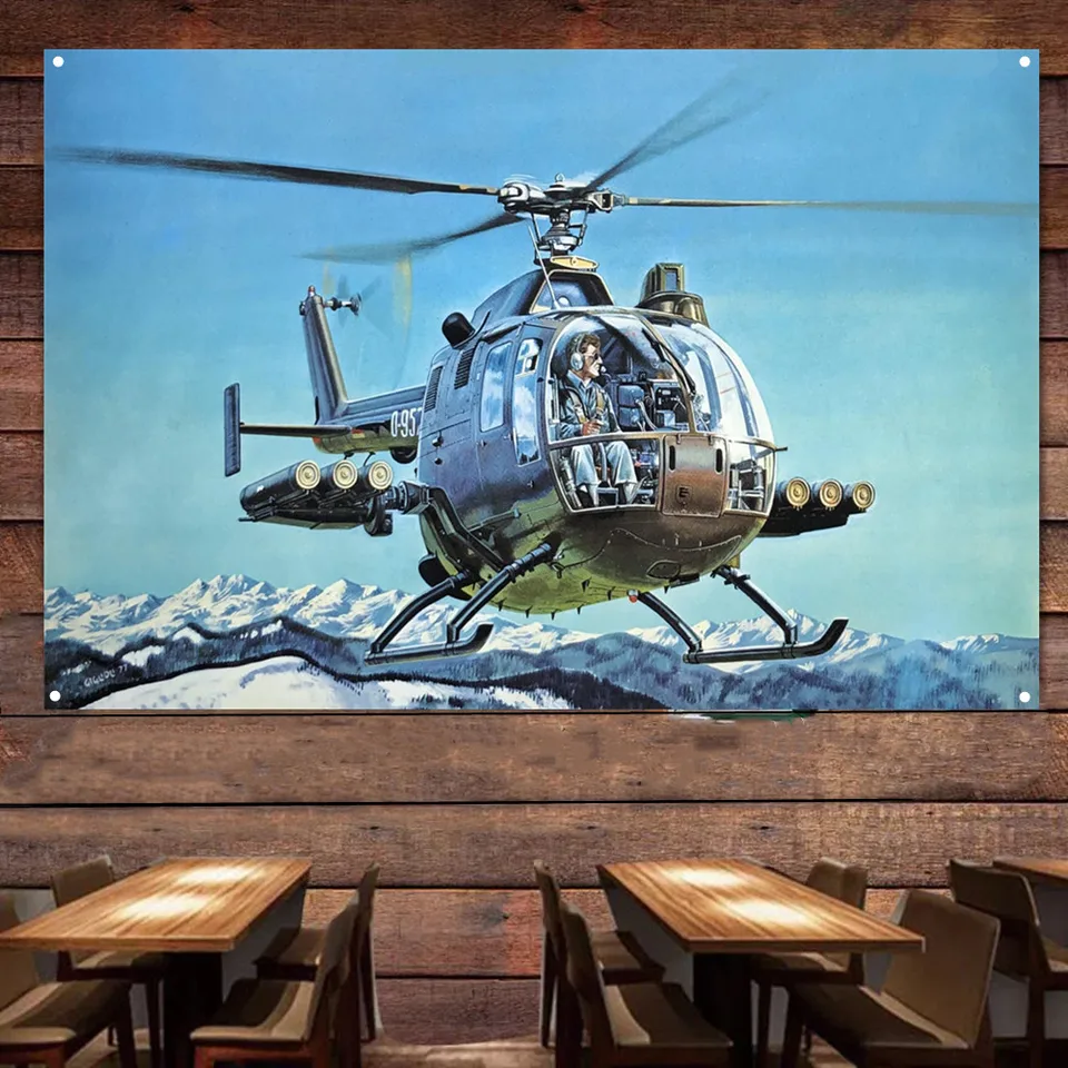 BO 105 Nemecký útočník helikoptéra nástenná tapiséria Art Flag - Aviation Military Art Plaghts Wall Decor Banner - darček pre fanúšikov armády