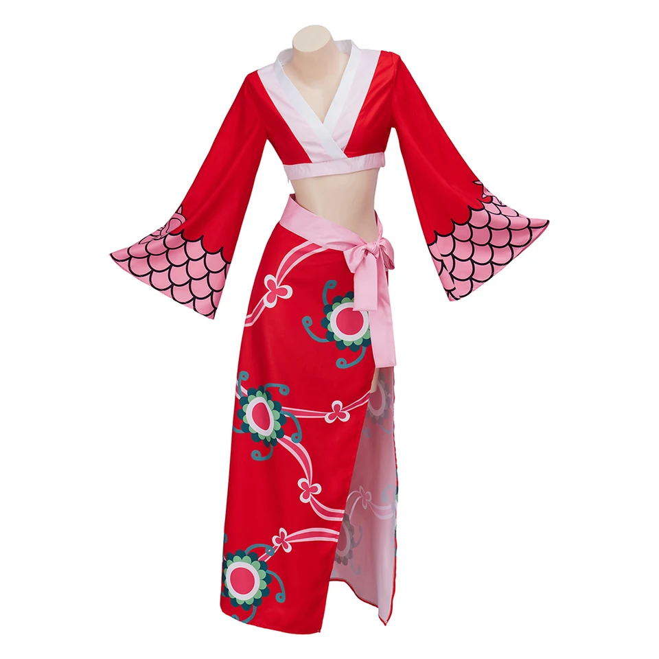 Boa hancock cosplay anime kostýmy Ženy sexy červená plodina Top sukne sukne Kimono Suit Halloween Party Comic Con šaty