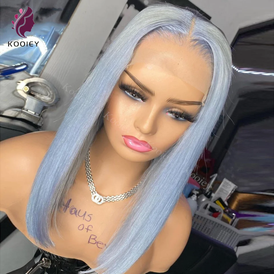 Bob Grey Human Hers Parochňa 8-16inch Šedá čipka predná parochňa Brazílska remy Grey Bob Wig 13x6x1 čipky predné ľudské vlasové parochne pre ženy