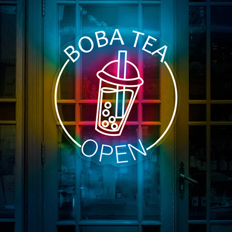 Boba Tea Open Led Neon Sign Cat Pitie mlieka Bubble čaj Neónové svetlo Prispôsobené boba obchodné nástenné umenie dekorácie neónové znaky
