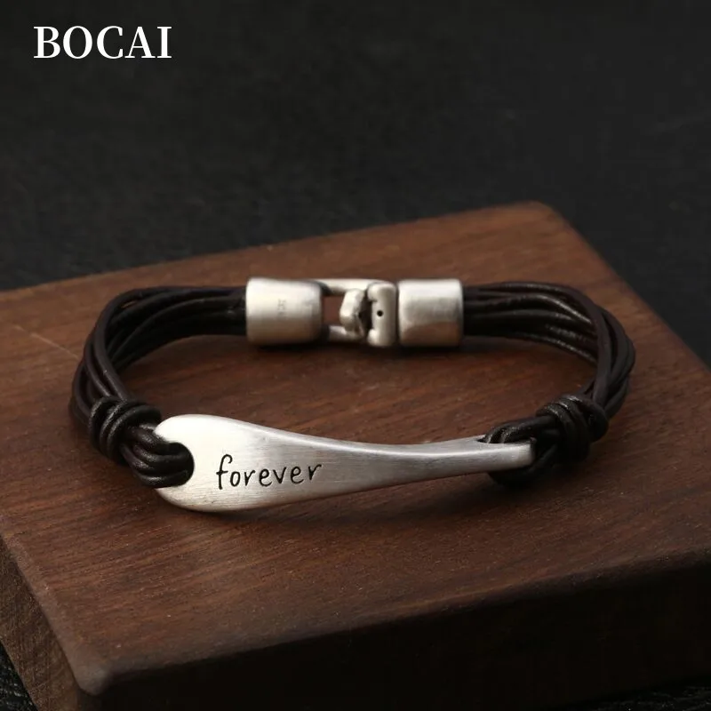 Bocai Nový skutočný S990 Strieborné šperky Letter Letter Letter Resestre Oversitile Trend Trendy Kórejské dámske náramky narodeninové darčeky