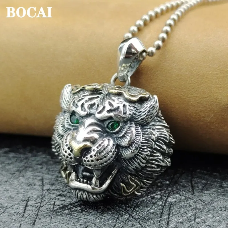 Bocai Pure S925 strieborný trendový sveter reťazec Tiger Head Prívesok Veľa šťastia pre rok narodenia muži a ženy
