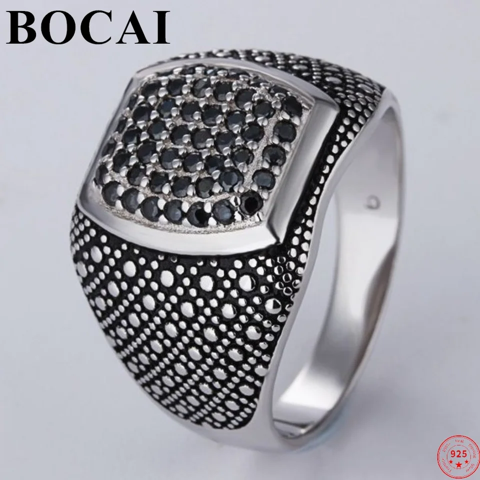 Bocai S925 Sterling Silver Rings Micro Black Zirkon 2022 Nová módna čistou argentum Blízky východ drahokamový šperk pre mužov