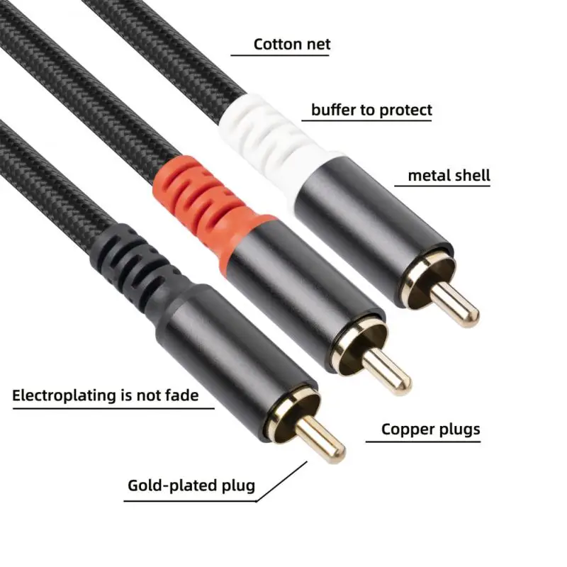 Bochara prepletený RCA samca na 2RCA samca OFC Audio kábel y splitter fólia+spletená tienená pre zosilňovač reproduktorov subwooferov