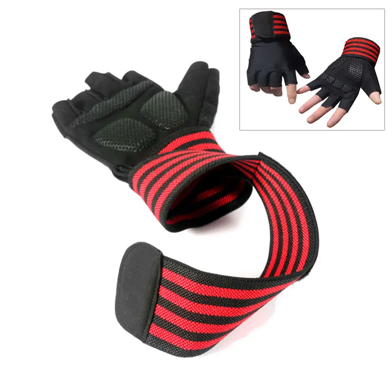 Body Building Gym Training Fitness vzpieranie červených rukavíc zápästie Zápätia Cvičenie Half Finger pre mužov a ženy
