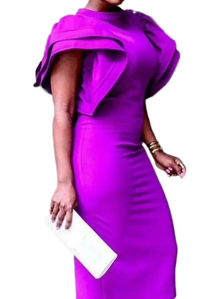 Bodycon Party Dress Dámske vysoké krk Midi Flare Ruckve lesklé bezohľadné rúcho leto Veľká veľkosť Formálne večerné šaty