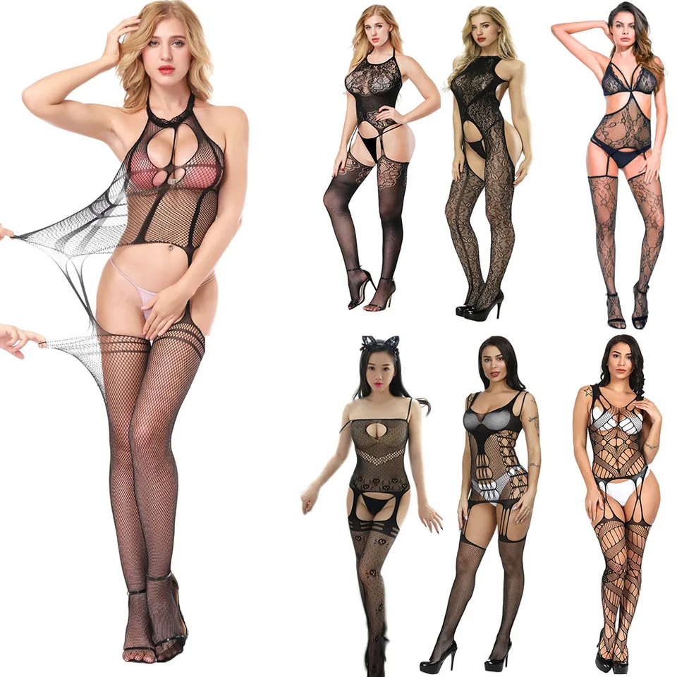 BodyStocking Fantasy Susender Sexy Lingeries podväzok erotický otvorený rozkrok nočné spodná bielizeň pre ženy Spot mesh pevne príťažlivé dievčatá