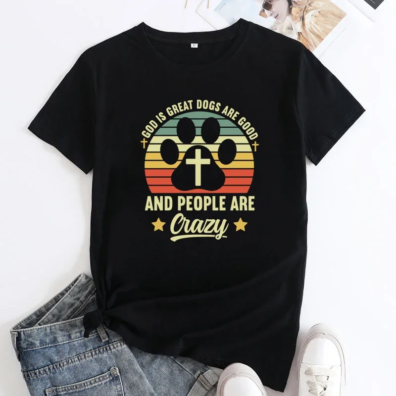 Boh je skvelé psy sú dobrí a ľudia sú šialené tričko vintage ženy kresťanské náboženstvo darček pre psov mamu