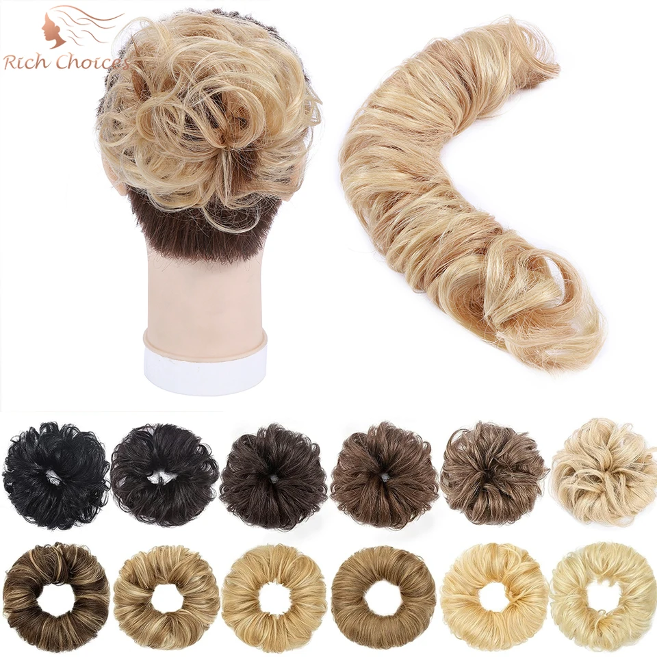 Bohaté výbery chaotické vlasové buchty Scrunchies 100% predlžovanie ľudských vlasov buchta 32 g obal okolo toudle donut updo Chignon pre ženy dievčatá