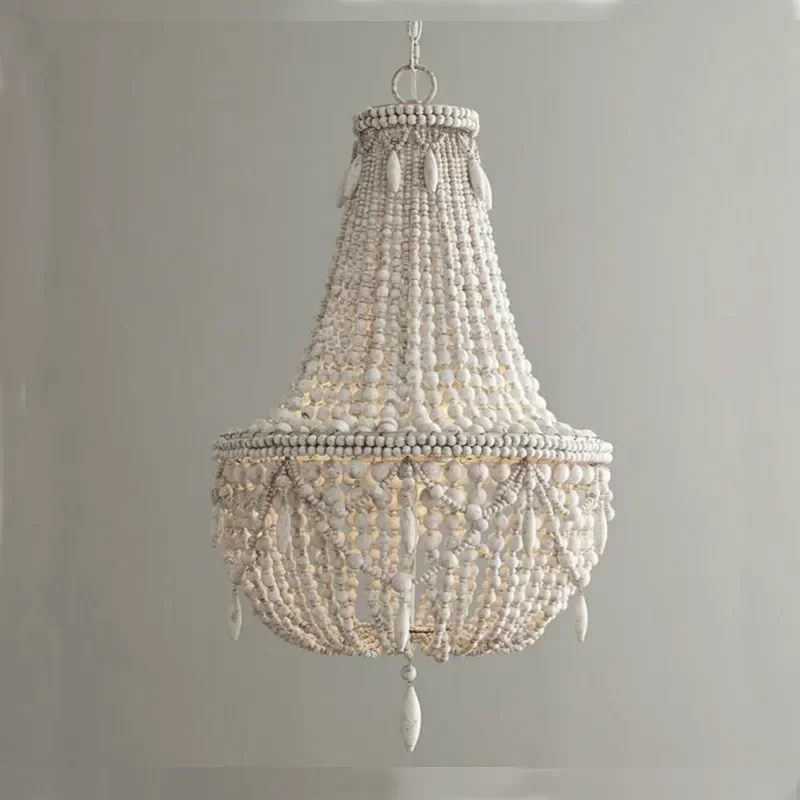 Boho biely korálkový závesný luster vintage palác luster retro spálňa jedáleň podkrovie LED Art