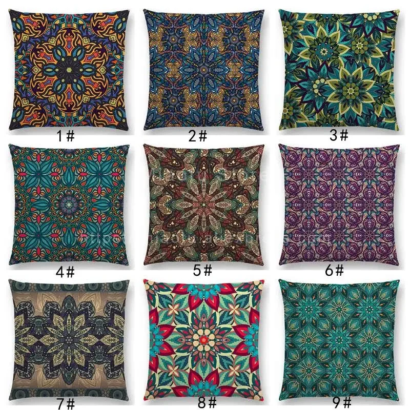 Boho farebné kvety Abstraktné etnické kvetinové vankúš