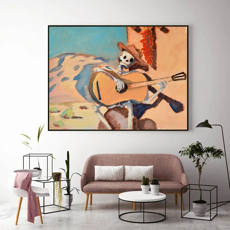 Boho kovboj kostrové gitarista umenia plátno maľba plagáty Nordic výtlačky mexické cestovné nástenné obrázky pre dekoráciu obývacej izby