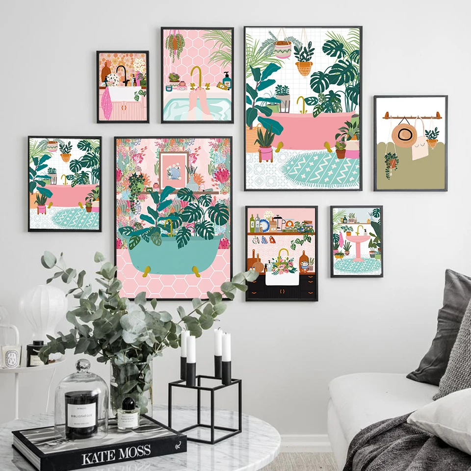 Boho plagát Botanická kúpeľňa kuchynské umývadlo plátno maľba Tropické vnútorné rastliny Art tlač Nordic Wall Obrázok pre domáci dekor