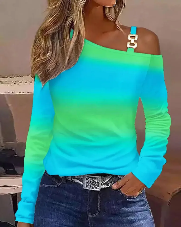 Boho reťazový tlač blúzky Jeseň móda s dlhým rukávom košele pre ženy 2023 sexy mimo ramenných čipiek Patchwork košele blúzka Ženy