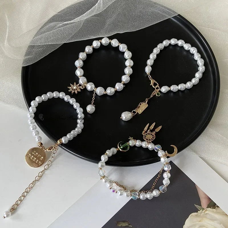 Boho ryší náramok pre ženy móda Jednoduchá dvojvrstvová perlová reťazová náramky Vynikajúce zirkónové krištáľové svadobné šperky darček