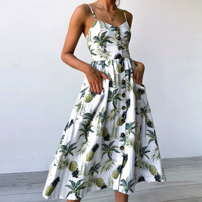 Boho sexy kvetinové šaty Summer Vintage Príležitostné slnečné šaty ženské plážové šaty midi gombíky backless punka dot pruhované dámske šaty 2024