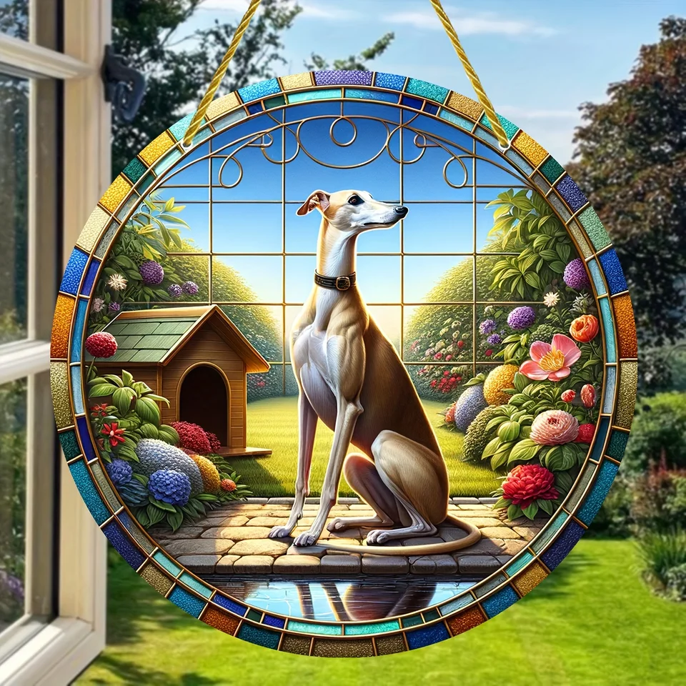 Boho v štýle greyhound farebné sklenené okno zavesenie slnečnice-akrylového zavesenia psa Decor Decor for Home, Garden, Patio