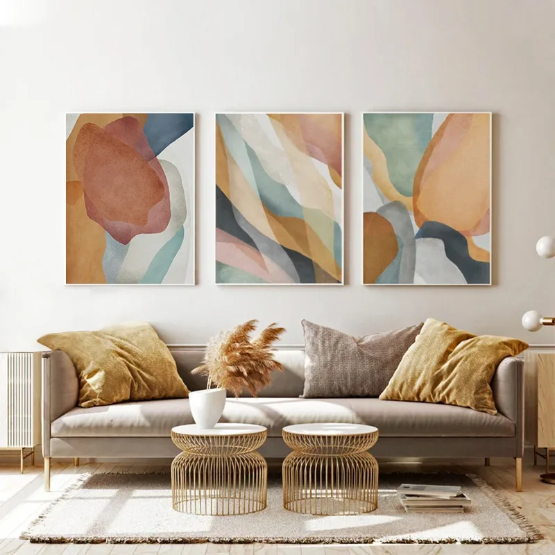Boho vlnová farebná bloková svetlo Canvas maľba zemitých farieb Moderný trend plagát spálň