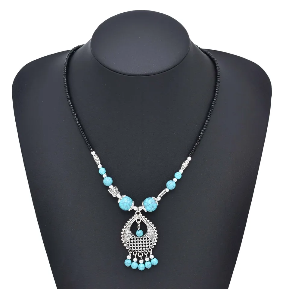 Bohojewelry Store Bohemian štýl modrá zelená tyrkysová korálková strapca prívesok predné poklesy Dámske vlasové šperky