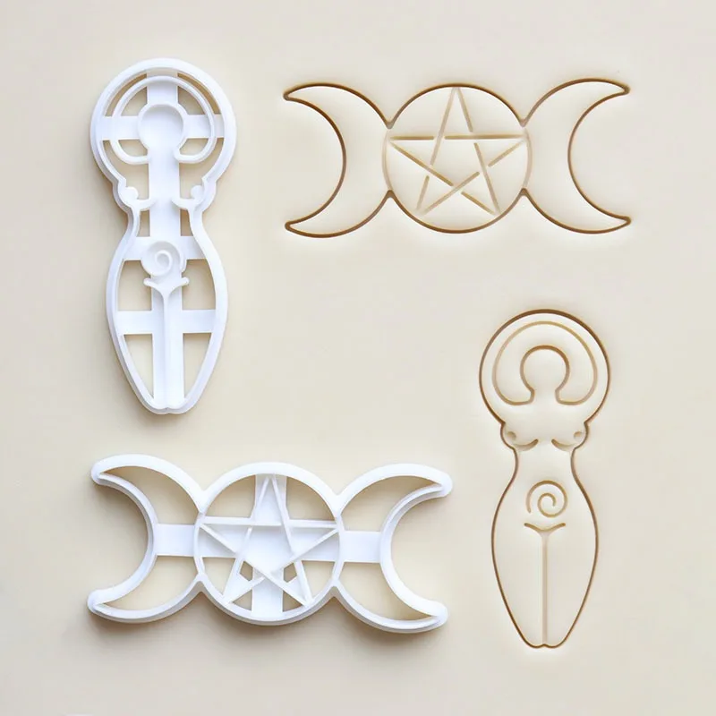 Bohyňa totem vzoru pleseň Moon boh Boh Cookie Cutters a pečiatky Fondant Refisser Náboženstvo Dezert Cake Decor Pekávanie Nástroje