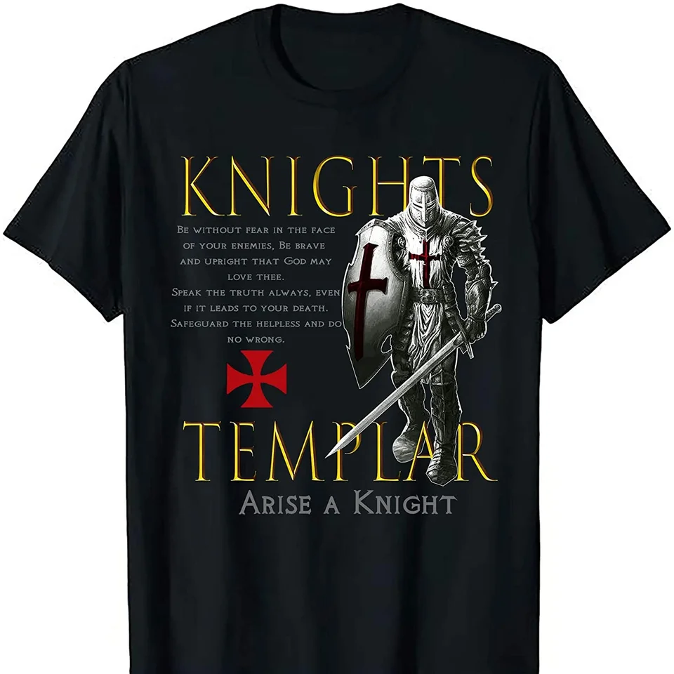 Bojovníci Krista Knights Templar Oath Angel Wings Tričko. Prémiové bavlnené krátke rukávy O-Neck Tirk Nové S-3xl