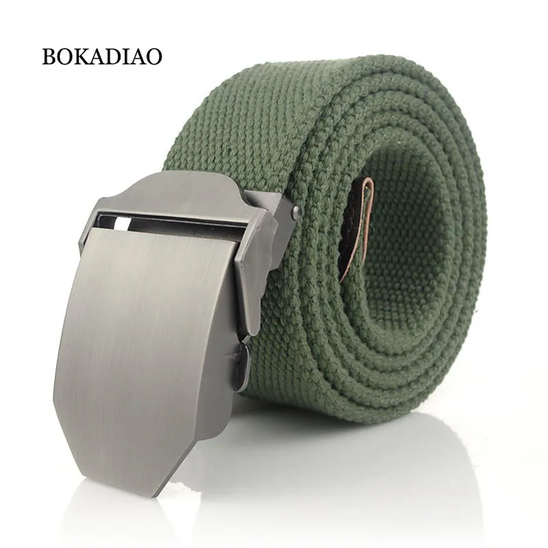 Bokadiao Muži a ženy Vojenské plátno Belt Luxusný lesklý kovový kovový džínsové džínsy Armáda Army Tactické pásy pre ženy